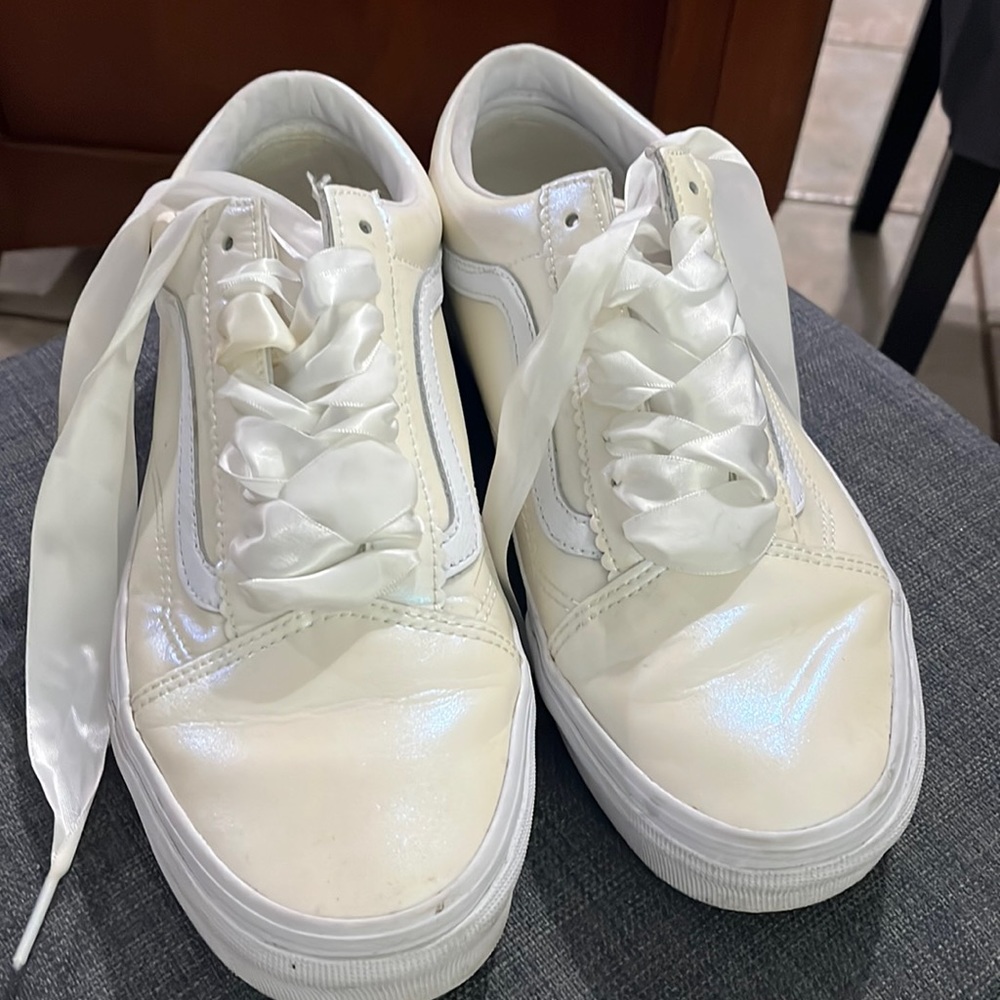 Iridescent White bridal Vans size 9